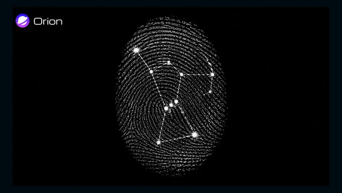 The image features a fingerprint with white stars, which are part of the Orion constellation. The star pattern suggests that the image might be related to an astronomy or space-themed event. The caption reads "Every ecosystem has a signature. Not written in words; not written in code. Written in participation, conviction & movement." This implies that the image is likely designed for an educational or promotional purpose and aims to convey the idea of interconnectedness and collaboration within ecosystems.