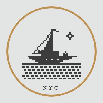A circular nautical-themed badge featuring a pixel-art sailboat with a sun on a grid-patterned sea, labeled "NYC" at the bottom, which visually represents the "Normies Yacht Club" mentioned in the log post as a maritime-styled crypto/NFT community logo.