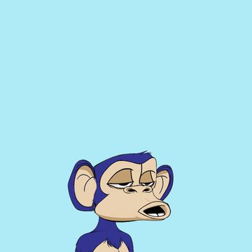 A cartoon illustration of a monkey featuring a blue/purple colored head and body with a beige face, set against a solid light blue background.