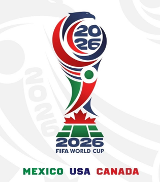 The official 2026 FIFA World Cup logo featuring the trophy design with '2026' and 'MEXICO USA CANADA' text at the bottom.