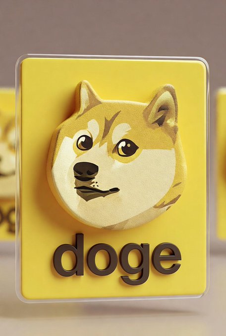 A yellow card features a 3D illustration of a Shiba Inu dog's face with the word 'doge' written below it in black text.