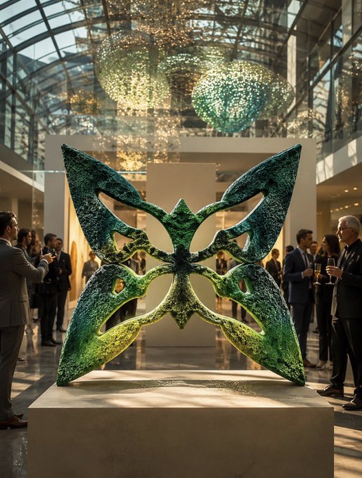 A vibrant green and yellow abstract sculpture with symmetrical wing-like forms stands on a white pedestal in a sunlit gallery, as suited attendees mingle beneath dazzling spherical glass chandeliers overhead.

The image of an avant-garde sculpture displayed in a high-end gallery—surrounded by suited observers and set beneath luminous orb installations—evokes the unveiling of a pioneering, artistically ambitious project, mirroring the post's framing of @quipnetwork as a groundbreaking "first-mover" quantum-classical blockchain testnet whose novelty and craftsmanship deserve serious evaluation.