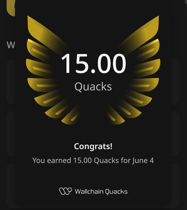 "I have successfully added 15 Quacks to my bag. I would like to extend my sincere congratulations to @wallchain for the profits achieved on June 4. I maintain a very optimistic perspective regarding: In my view: Quacks are on an upward trend. My conviction remains". Focus on what is in the image and how it relates to the post.