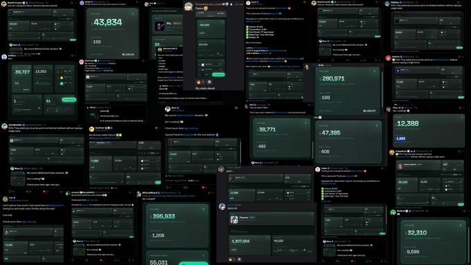 Collage of numerous Telegram chat screenshots showing crypto groups discussing token metrics, contracts, and trading activity.