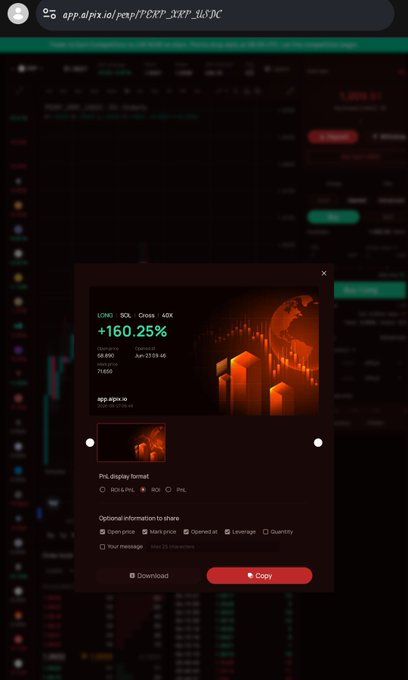 A screenshot of the ALPIX trading app displays a LONG SOL (Cross 40x) position showing a profit of +160.25% on a 20x position size (75x leverage), corroborating the post's claim of a successful high-leverage trade held through a ranging period before recovering significantly green.