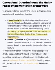 The image shows a document titled "Operational Guardrails and the Multi-Phase Implementation Framework" written in black text against a white background. The document also includes a list of financial institutions that have been officially confirmed for participation in the July tokenization launch, along with their names and the date of the event.