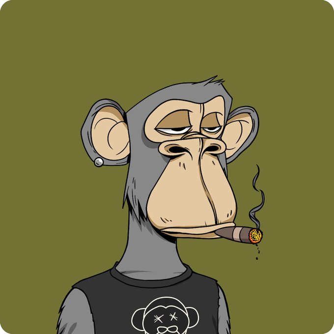 The image features a cartoon monkey wearing a black t-shirt with a white skull design, smoking a cigarette while standing against a green background. The caption below the image reads "vibes reaching new ath bored ape yacht club". This phrase is likely an inside joke or reference to a popular meme that references the cartoon character in the image.

The post seems to be promoting a sense of humor and lightheartedness, as it uses a well-known character like the monkey from the cartoon "Anime on Mars" to convey its message. The combination of the cartoon character and the phrase creates an amusing and relatable context for the image's content.