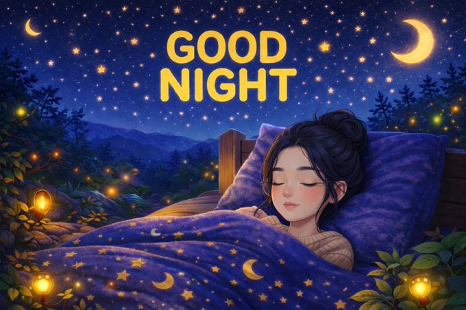 The image features a girl sleeping peacefully under a starry night sky, with a blue blanket and pillow. The background of the image is filled with stars, creating a serene atmosphere for the girl's slumber. The caption "Good Night" written above her head adds a touch of positivity to the scene. The post also mentions that some innovations are happening quietly while others make headlines, which could be related to the content of the image or the context in which it was shared on social media platforms.
