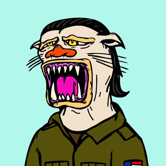 A cartoon illustration of a man with dark hair yelling, featuring a comically exaggerated mouth with sharp teeth and a bright pink tongue, wearing a green military-style jacket.