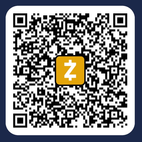 A QR code with a centered orange icon featuring the white "Z" Zcash logo, set against a dark blue background. The image functions as a scannable link to zecstats.com, complementing the post's promotion of a Zcash data analytics platform and encouraging users to support the analyst with Zatoshi tips.