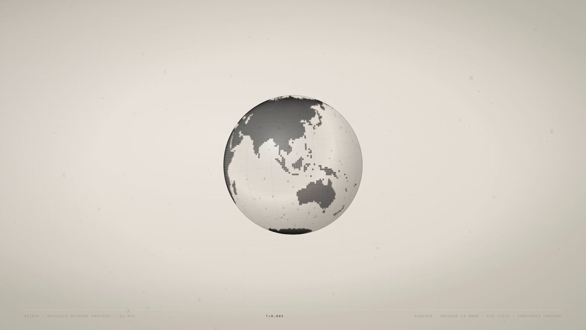 The image features a large globe with the continents of Asia, Europe, North America, and South America clearly visible. The globe is set against a white background, which emphasizes its size and prominence. The caption below the image provides information about the Genesis Hubs that have been activated, stating that "1,000 Genesis Hubs have ignited. Non-transferable entry points, permanently written on-chain." This implies that a significant number of hubs are currently active, possibly due to a recent event or a widespread network upgrade. The caption also mentions a connection to the Uniswap v4 Hook, which is a part of the Genesis Protocol.