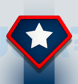 A Captain America-style shield emblem featuring a white star on a navy blue diamond with a red border, symbolizing the patriotic "America-first" theme of Tether's newly launched GENIUS Act-compliant USAT stablecoin as it debuts on Celo.