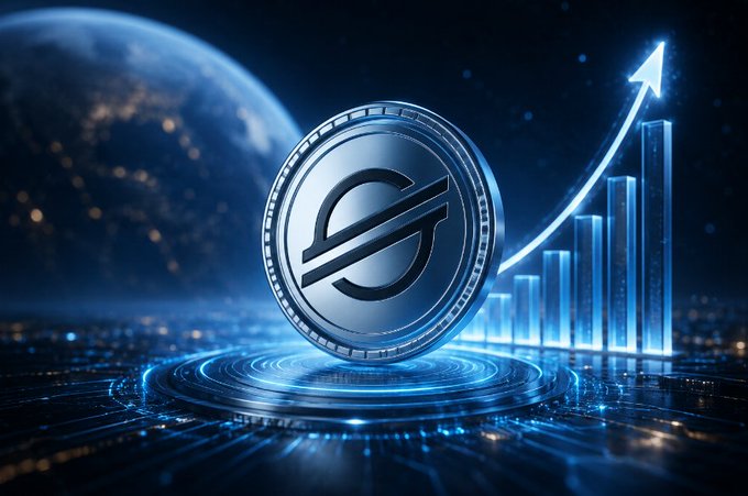 A digital illustration of a silver coin with a stylized 'S' logo against a blue cosmic background featuring Earth and an ascending bar chart with an upward arrow.