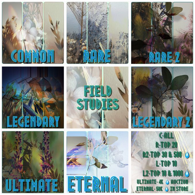 The image features a collage of various photos, including one that says "Common Rare Field Studies Legends 2" at the top. The collage also includes images of flowers and plants with different colors and textures. The text in the image suggests that there is an online store selling these field studies, possibly offering rare or unique items related to agriculture or horticulture.