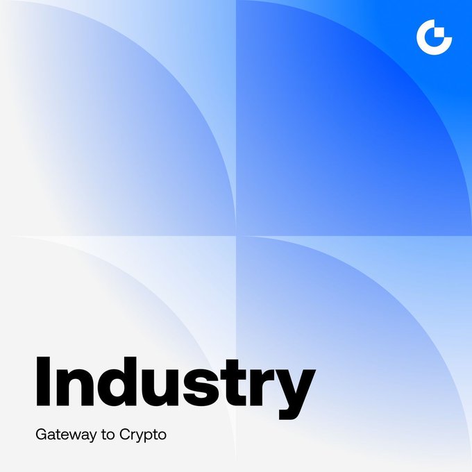 The image features a blue background with white shapes arranged in a square pattern. The text "industry" is written in black at the bottom of the image. Below this, there's a list of different types of assets that can be included within an industry, such as Bitcoin and US stocks. This information suggests that the post might be discussing various investment options or strategies related to the crypto industry.