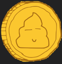 A golden coin illustration featuring a cartoonish, simple face design.