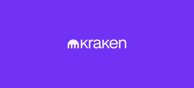 The Kraken cryptocurrency exchange logo displayed in white on a solid purple background.