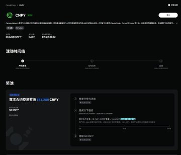 The image shows a Gate.io CandyDrop page for CNPY featuring a total prize pool of 851,200 CNPY, with a timeline indicating three stages (pre-registration, trading period, and reward distribution), along with task descriptions for completing trades. This aligns with the post about participating in Gate's combined CNPY CandyDrop and BTC price prediction event, which highlights the 851,200 CNPY prize pool and straightforward task requirements.