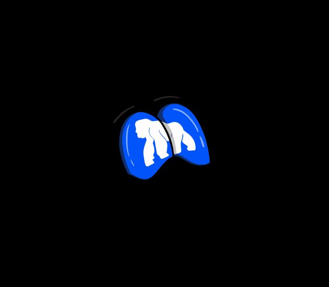 A minimalist blue and white graphic logo featuring two stylized faces forming a heart shape on a black background.