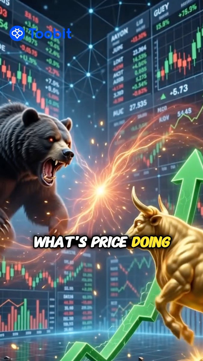 A roaring bear clashes with a charging golden bull against a backdrop of trading charts and green bullish arrows, visually representing the concept of "What's Price Doing." The image supports the post's discussion on bullish divergence by illustrating the tension between bearish price action and bullish momentum reversal signals in technical analysis.