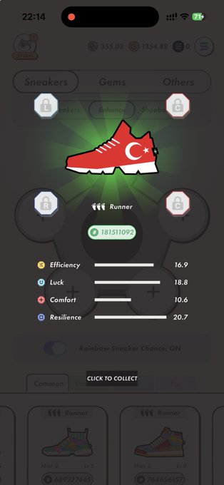 The image shows a phone screen with an app icon for a shoe store, displaying a red shoe with a Turkish flag design. The app has a rating system that includes stars, and there are descriptions of different shoe types available.
