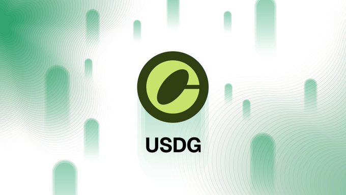 A white-and-green USDG graphic with a circular logo centered above the text “USDG.”