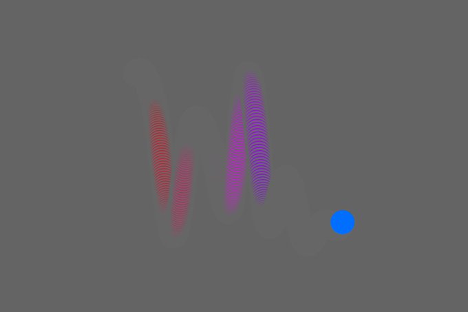 A dark gray background features a wavy, snake-like squiggle line that transitions in color from red on the left to purple in the middle, ending with a small blue circle on the right. The image appears to be a digital artwork, matching the description of "Chromie Squiggle #3748," showcasing the distinctive colorful, looping pattern characteristic of this generative art piece.