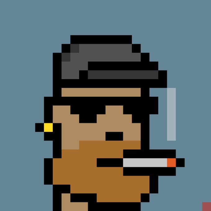 The image features a cartoon character, likely a potato or a person with an orange beard, wearing sunglasses and holding a cigarette. The character appears to be smoking a cigarette while standing against a blue background. The caption of the image reads "Welcome home CryptoPunk #10000". This suggests that the image is related to the CryptoPunks community, possibly as part of a promotional campaign or event.