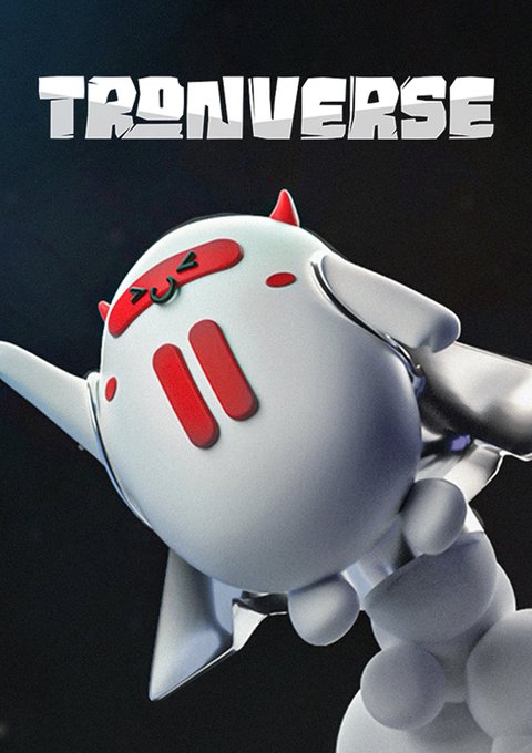 Promotional poster featuring a stylized 3D character with red and white accents, titled 'TRONVERSE' at the top.