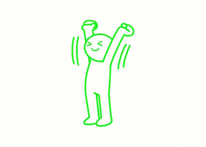 A cheerful stick figure in green is depicted with arms raised triumphantly and motion lines, conveying excitement or celebration. The "State of the trenches:" caption paired with the victorious pose suggests a celebratory or victorious mood in a trading/investing context.