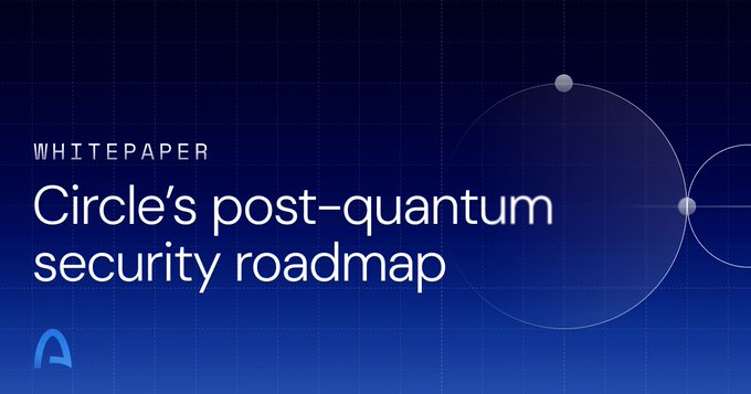 The image features a blue background with white text that reads "Circle's Post-Quantum Security Roadmap" at the top, followed by an explanation of how to protect against quantum computers using smart contracts and validators.