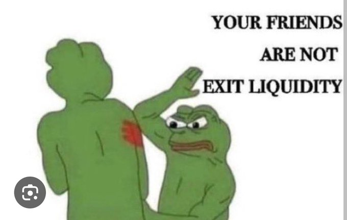 A Peppa the Frog meme showing the green character hitting another character, with the caption 'YOUR FRIENDS ARE NOT EXIT LIQUIDITY.'