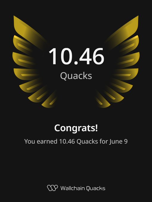 ?"Congratulations! You earned 10.46 Quacks for @wallchain in one day Anyone select on new campaigns?". The message implies that an individual has achieved a significant milestone by accumulating a considerable number of Quacks, or points, in a short period of time, possibly within an advertising campaign designed to promote a product or service related to wallchains.