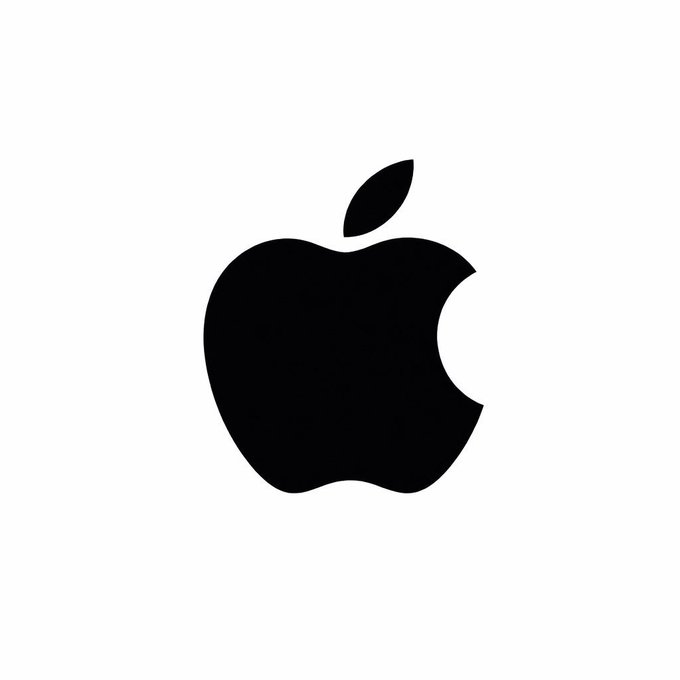 iphone logo, a black silhouette of an apple with a bite taken out of it, is centered against a white background.