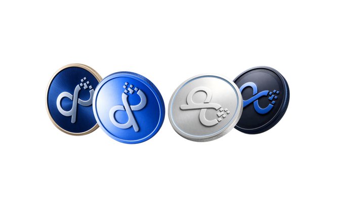 Four metallic coins featuring a stylized "Y" logo with pixel-block accents—rendered in blue, navy, silver, and black—represent the YeBlock (YBT) tokens used for staking in the YeBlock Node program. The image visually reinforces the post's announcement of node openings, where participants can stake 16,000 YBT for a Main Node or 8,000 YBT for a Sub-node.