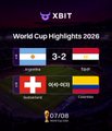 A XBIT "World Cup Highlights 2026" graphic showing a 3-2 match result alongside the XBT/USD ticker at 69,495.12 as of 07:08, complementing the post's commentary on World Cup scoring records and XBIT prediction features.
