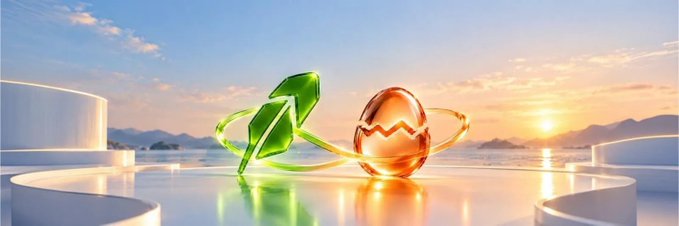A green up-arrow and a glowing orange egg sit on a white platform with a sunset seascape in the background, symbolizing growth and the "Cracker" theme of the giveaway. The image visually represents the "Cracker" token on Robinhood Chain, tying into the post's contest announcement to attract new followers and boost engagement.