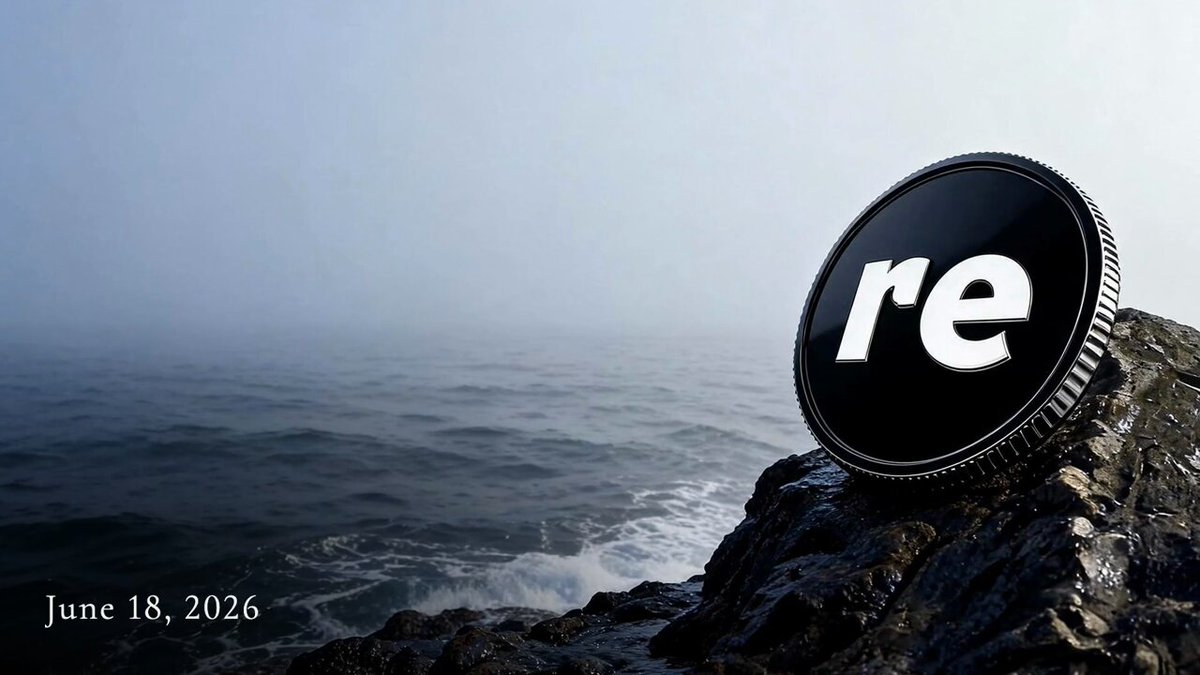 The image features a round coin, possibly a penny, placed atop a rock overlooking an ocean. The words "RE" are prominently displayed on the coin's surface. In the background, there appears to be a foggy mountain range, adding to the overall scenery of the scene. The text in the caption reads: "Thâng tin Sự kiện TGE €RE Mốc Thời gian giao dịch (Trading Start): Sẽ thông báo sau (TBA) Chi tiết Mở bán (Presale Details) ví Binance Wallet Giá bán (Price): 0.00008264428". The image provides a visual representation of the coin's placement and its connection to the broader context, emphasizing the unique elements within the scene.