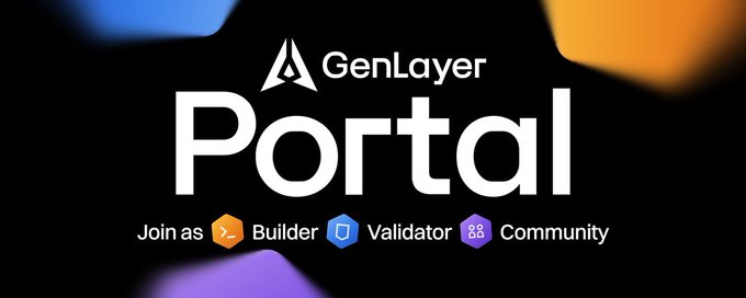 GenLayer Portal banner with options to join as Builder, Validator, or Community.