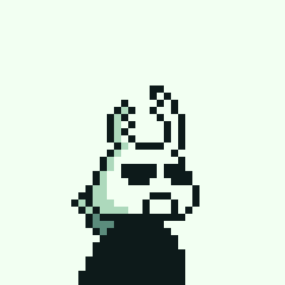 A pixel art illustration shows a figure with green hair covering their face with a hand against a light mint-green background.