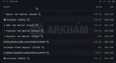 A dark-themed cryptocurrency portfolio interface showing token holdings and values, with 'ARKHAM' faintly visible in the background.