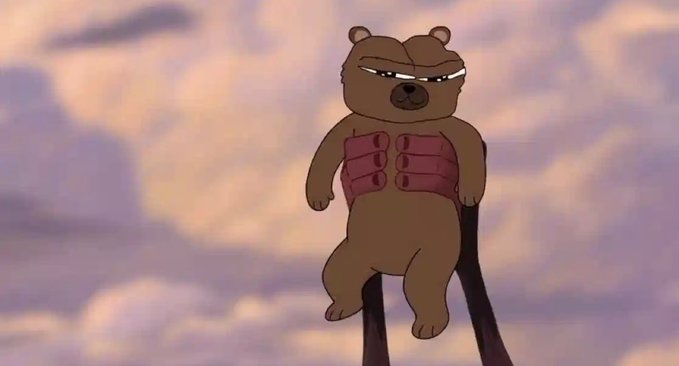 The image features a cartoon bear sitting on top of a tree branch, wearing a life jacket with a red strap around its neck. The caption below the image reads "a new week begins. time to open markets."