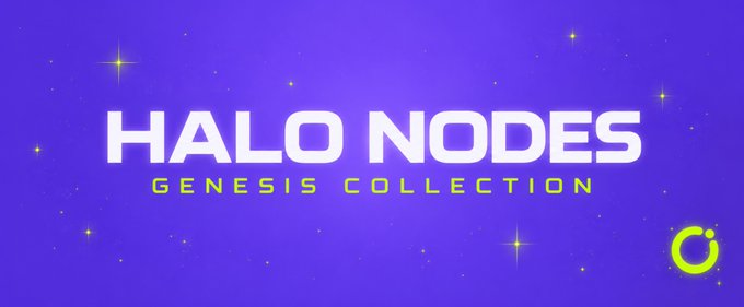 Promotional banner for the "Halo Nodes Genesis Collection" NFT series on OpenSea, featuring a purple cosmic background with star sparkles, the title in bold white text, and the OpenSea logo in the corner. The visual aligns with the announcement that the Halo Nodes Genesis Collection has been verified on the OpenSea marketplace.