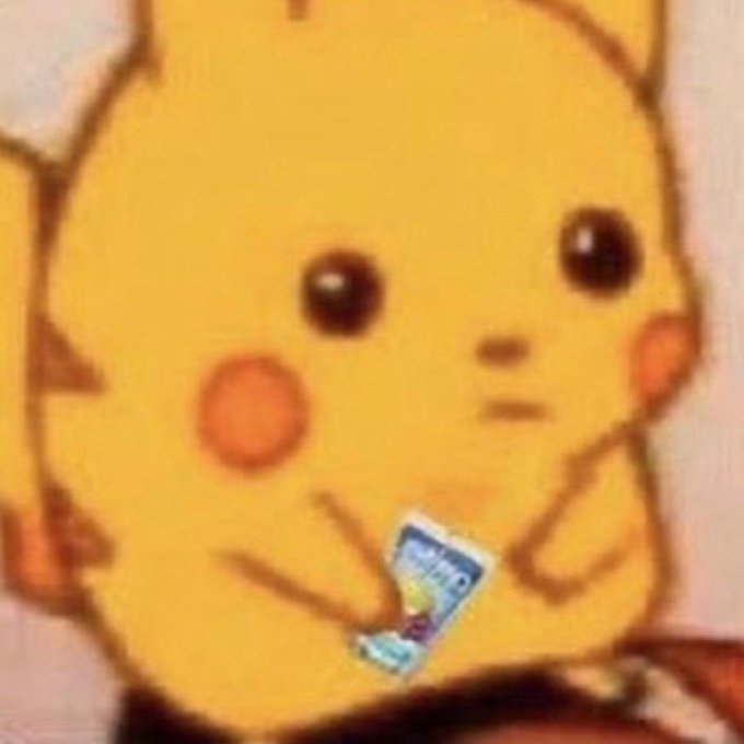 A chubby, blushing Pikachu holds up what appears to be a 100-denomination banknote, conveying the satisfied, well-fed smugness of someone thriving in a bull market. The image humorously captures the "bull market vibes" by showing Pikachu casually displaying cash with a content, slightly pompous expression.