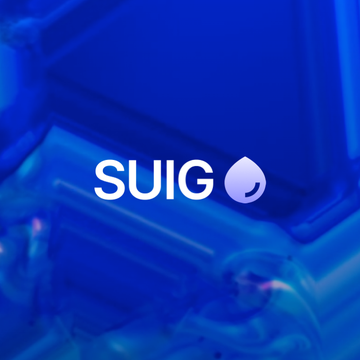 The image features the "SUIG" logo with a water droplet icon in white, set against a vibrant blue crystalline background. This branding aligns with the post announcing that SUIG has expanded its lending agreement to 6 million SUI to support BlueWater's acquisition of Suilend.