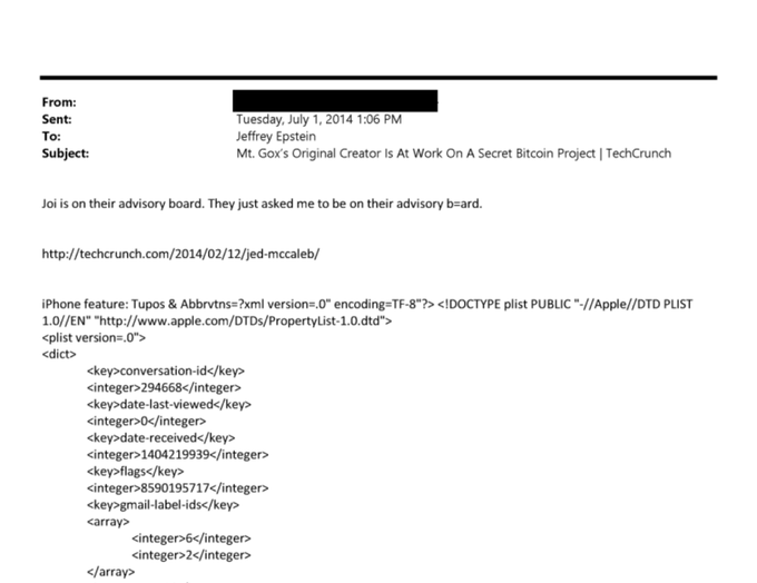 The image shows a letter written by Joi, which appears to be a response to an email sent by someone named "Apple". The content of the letter seems to be about a project called "TechCrunch" that Apple is working on. The letter also mentions that Joi was part of the advisory board for this project and has been involved in its development since 2014.