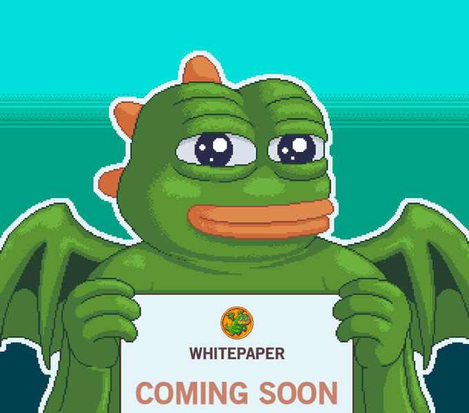A pixel-art Pepe the Frog holds a sign reading "WHITEPAPER COMING SOON," promoting an upcoming NFT project with a reduced mint price of 0.005 ETH per NFT and a 10 NFT maximum per wallet on OpenSea.
