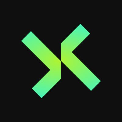 A minimalist digital logo of a stylized 'X' formed by two mirrored green arrows against a dark brown background, resembling the symbol used by Kaspa cryptocurrency.