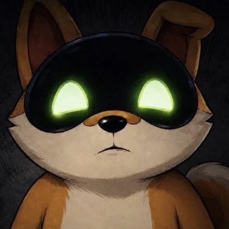 A digital painting of a fox-like anime character with a black mask over its eyes featuring glowing green crescent-shaped eyes, fitting the "Artificial Inu" theme suggested by the post. The character's cybernetic, glowing-eyed appearance visually reinforces the "Artificial" part of the AI-themed meme coin being hyped in the caption.