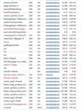 Screenshot of a list of webpagkages or advertisements with numerical values and the author 'woodpeckers' next to each entry.